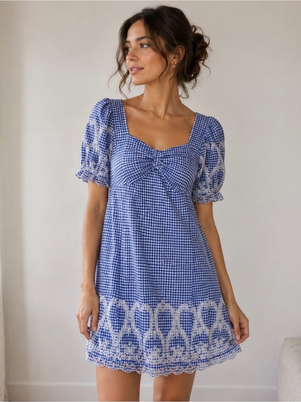Anthropologie Rahi Gingham Embroidered Cottage Dress Sz S